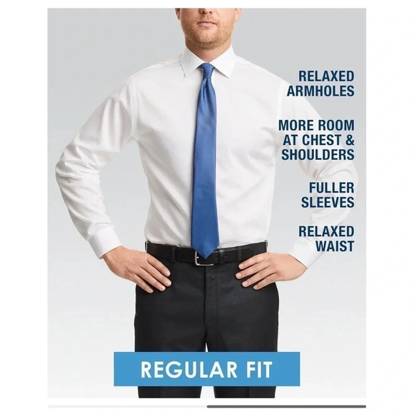 Men's Big & Tall Classic/ Regular Fit Wrinkle Free Poplin Solid Dress Shirt - Picture 4 of 7